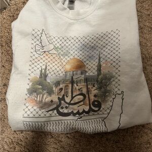 Gildan White Crew Neck Sweater with Graphic Design